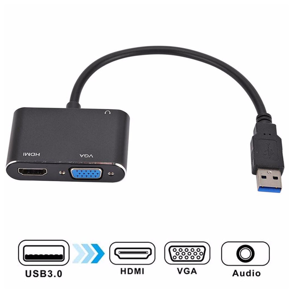 Convertidor USB 3.0 a Hmdi 4k VGA con audio 3.5mm 3 en 1 Multiport hub S0943