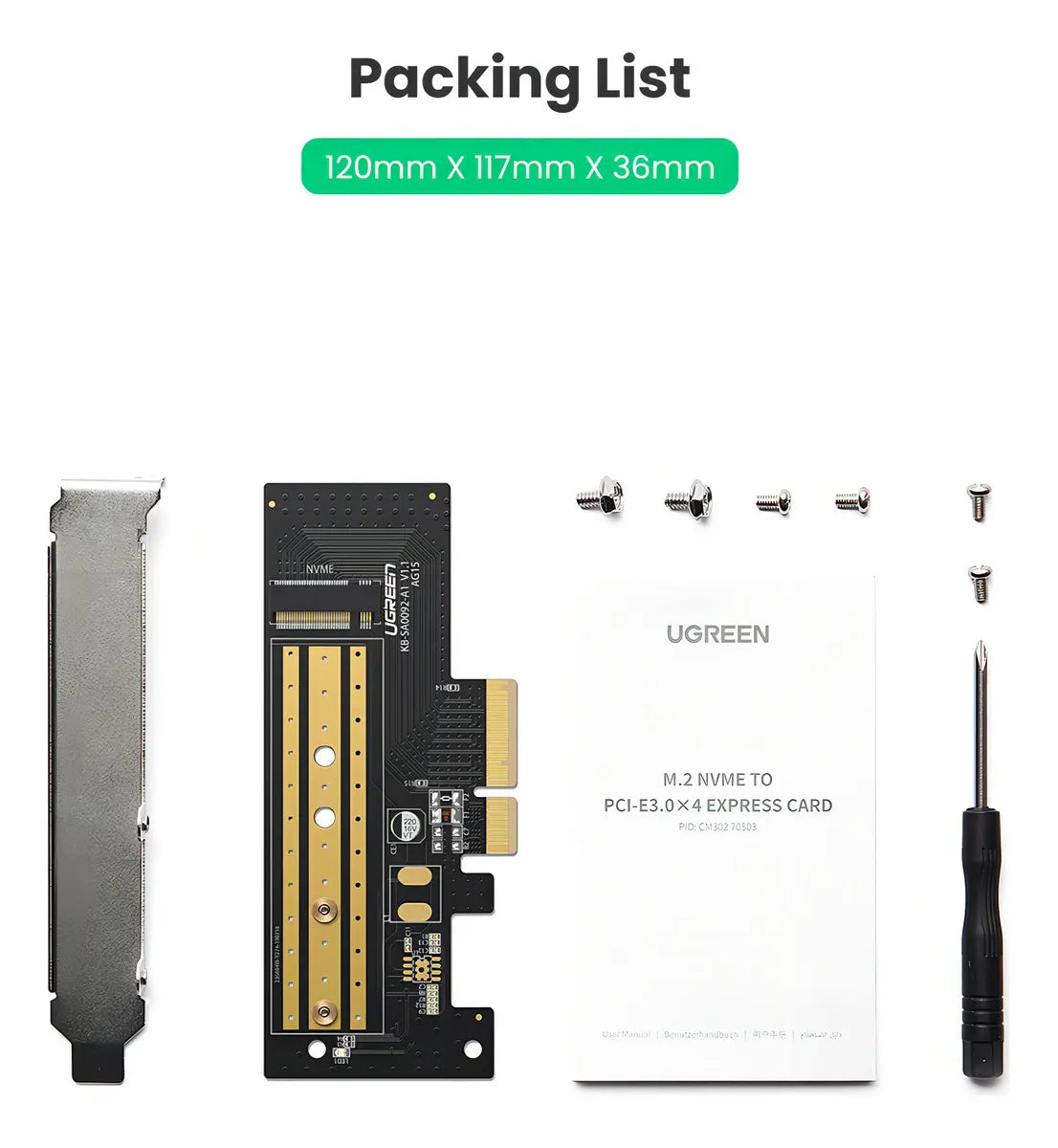 Adaptador Tarjeta PCIe 3.0 x4 a M.2 NVMe SSD UGREEN (32 Gbps) s2104