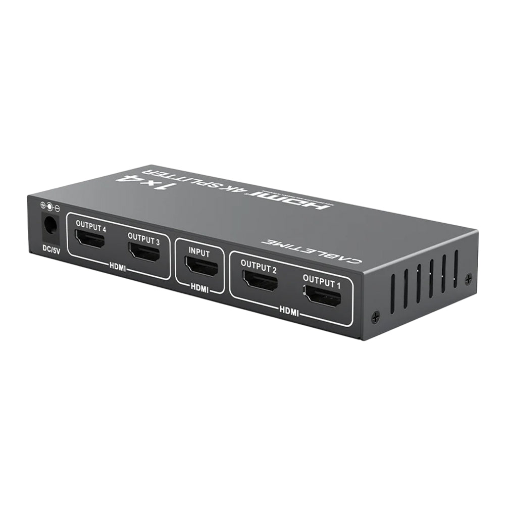 Splitter HDMI 1 X 4 CABLETIME 4K 30Hz Multiplicador 4 Pantallas HDR Chasis Metálico DC 5V CP38G S2284