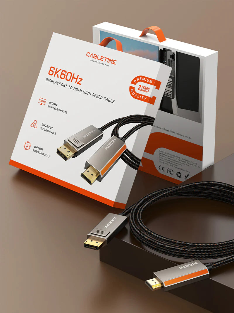 Cable Unidireccional DisplayPort 1.4 a HDMI 2.1 de 8K 60Hz 4K 120Hz 2 metros CABLETIME S2192