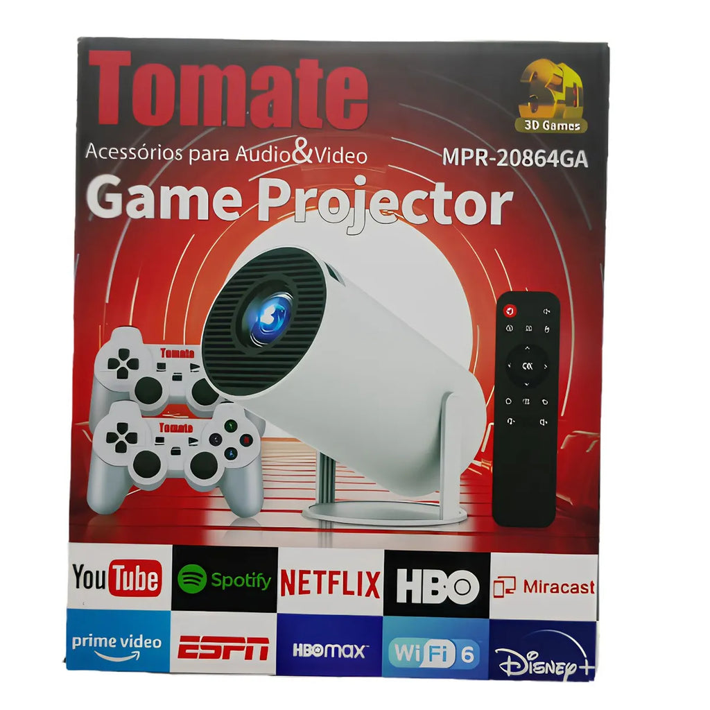 Proyector Gamer Inteligente Tomate Android 180° 4K WiFi 2 Mandos 20000+ Juegos s2257