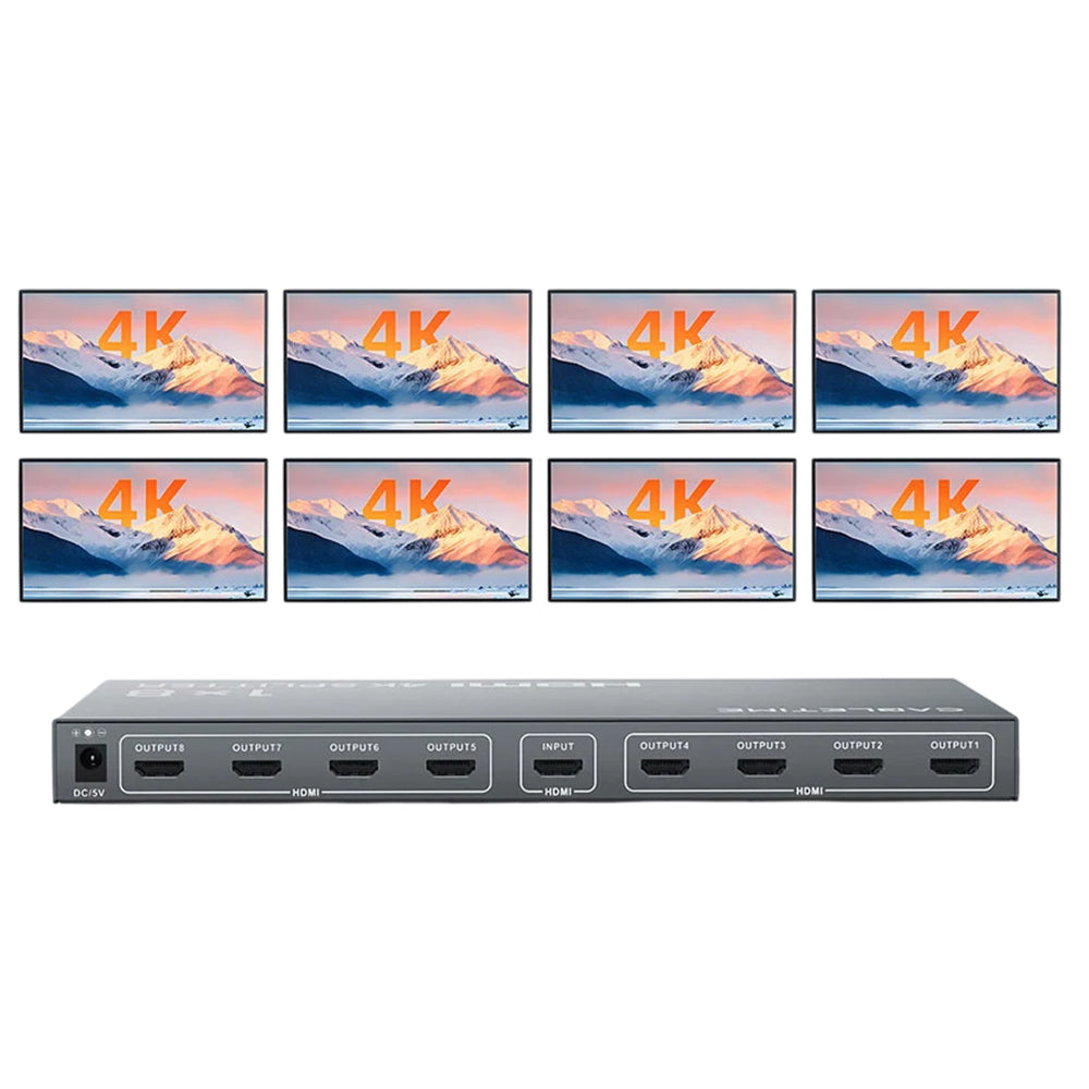Splitter HDMI 1 X 8 CABLETIME 4K 30Hz Multiplicador 8 Pantallas HDR Chasis Metálico DC 5V CP39G S2285