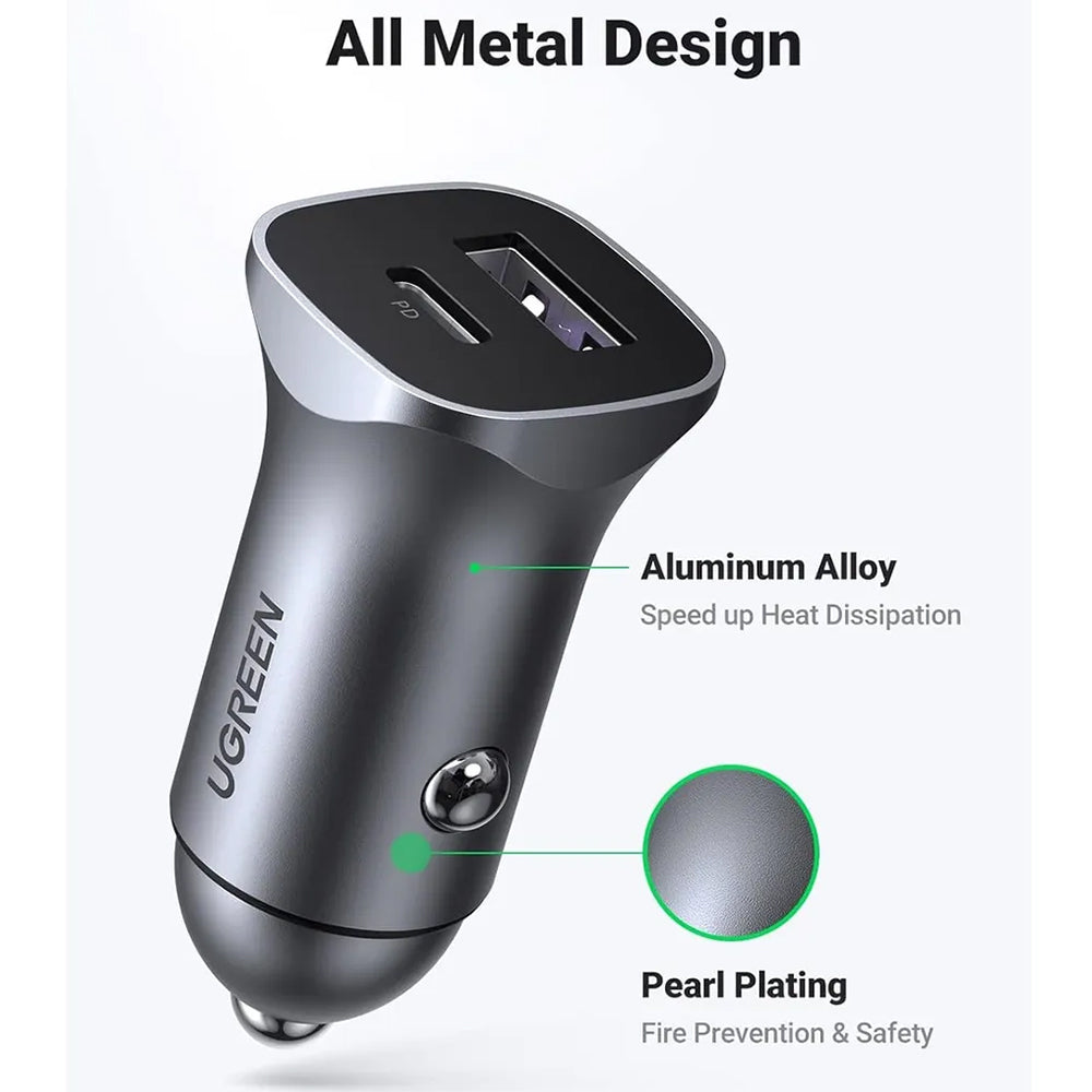 Mini Cargador de Auto UGREEN 30W Carga Rápida (USB-C y USB-A) s2083