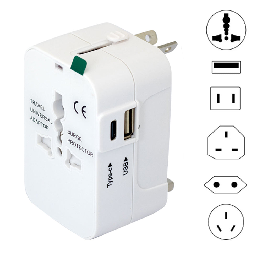Adaptador Internacional Enchufe Universal Viajero 110v 220v + 1 USB + 1 tipo C S2011