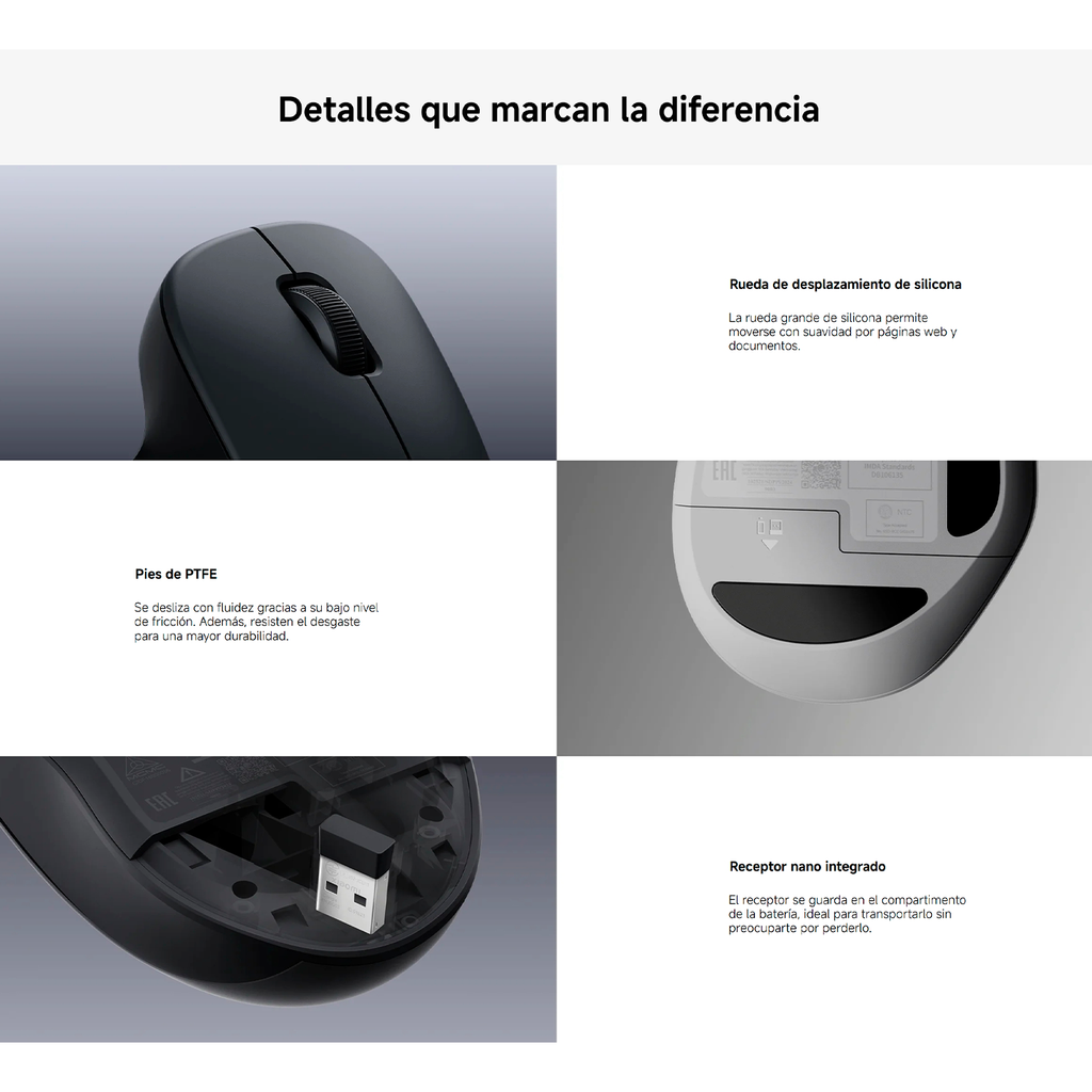 Mouse Inalámbrico Xiaomi Wireless Mouse Comfort Edition 2.4GHz Ergonómico Negro S2229