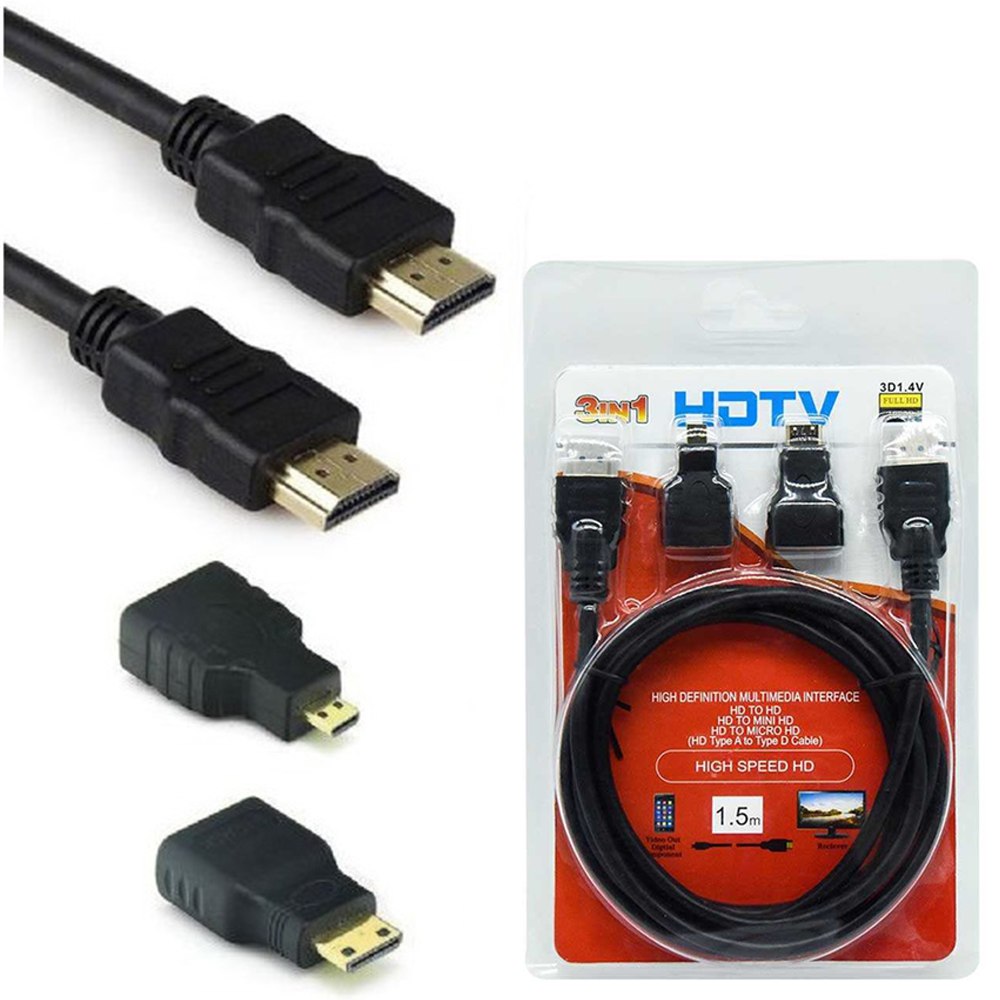 Cable Hdmi 3 En 1 Con Adaptador Mini Y Micro Hdmi 1.5 Metros S0115