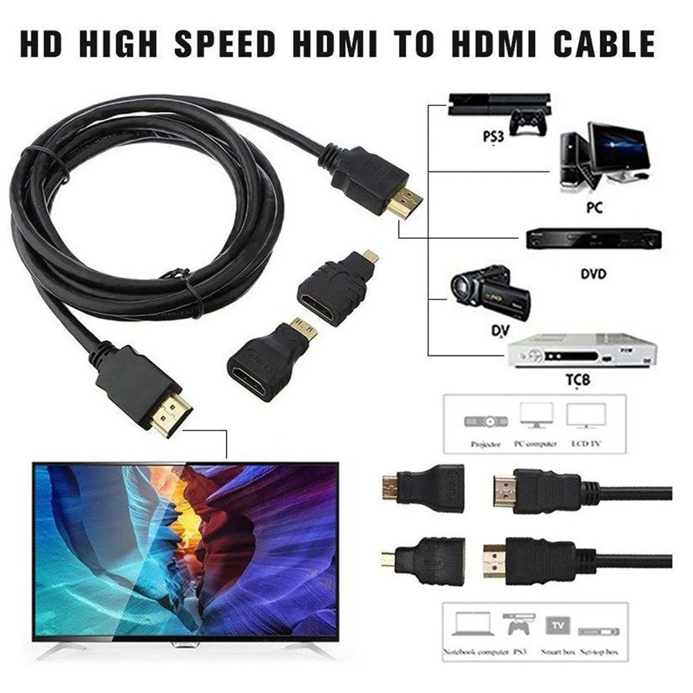 Cable Hdmi 3 En 1 Con Adaptador Mini Y Micro Hdmi 1.5 Metros S0115