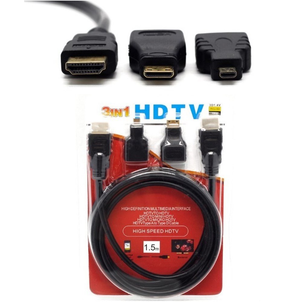 Cable Hdmi 3 En 1 Con Adaptador Mini Y Micro Hdmi 1.5 Metros S0115