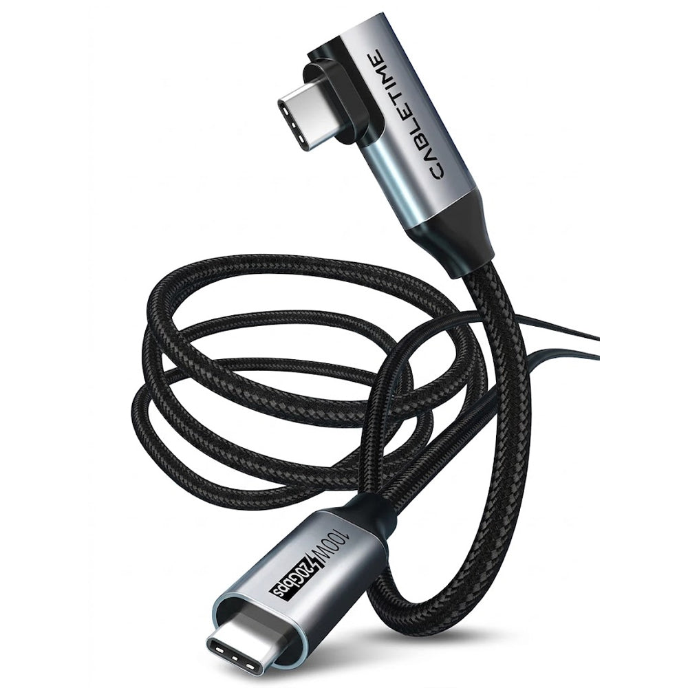 Cable USB-C a USB-C 90° 1 Metro CABLETIME 100W 20Gbps Video 4K 60Hz Chip E-Marker Nylon Trenzado CU24H S2269