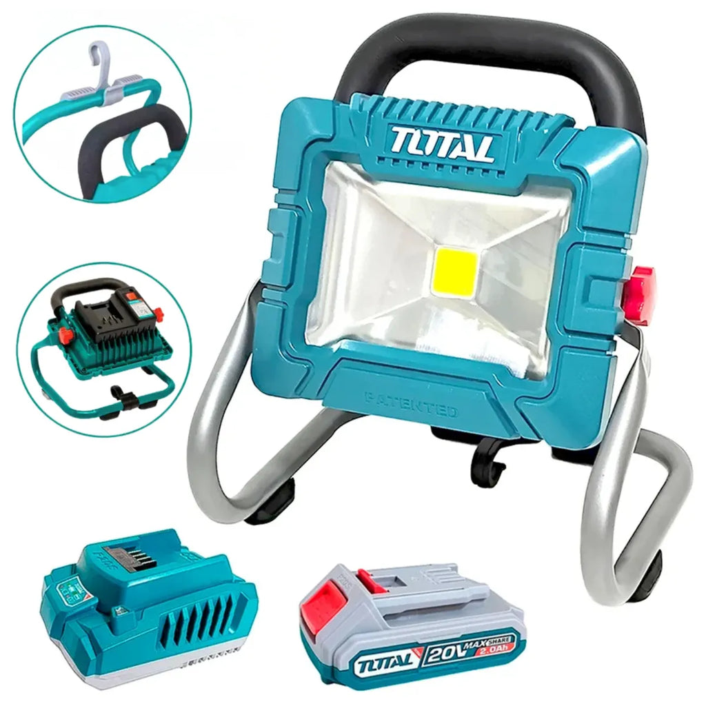 Lámpara de Trabajo LED Inalámbrica TOTAL 20V 1800 Lúmenes Foco Reflector Portátil con Batería 2.0Ah y Cargador TWLI20258 S2313