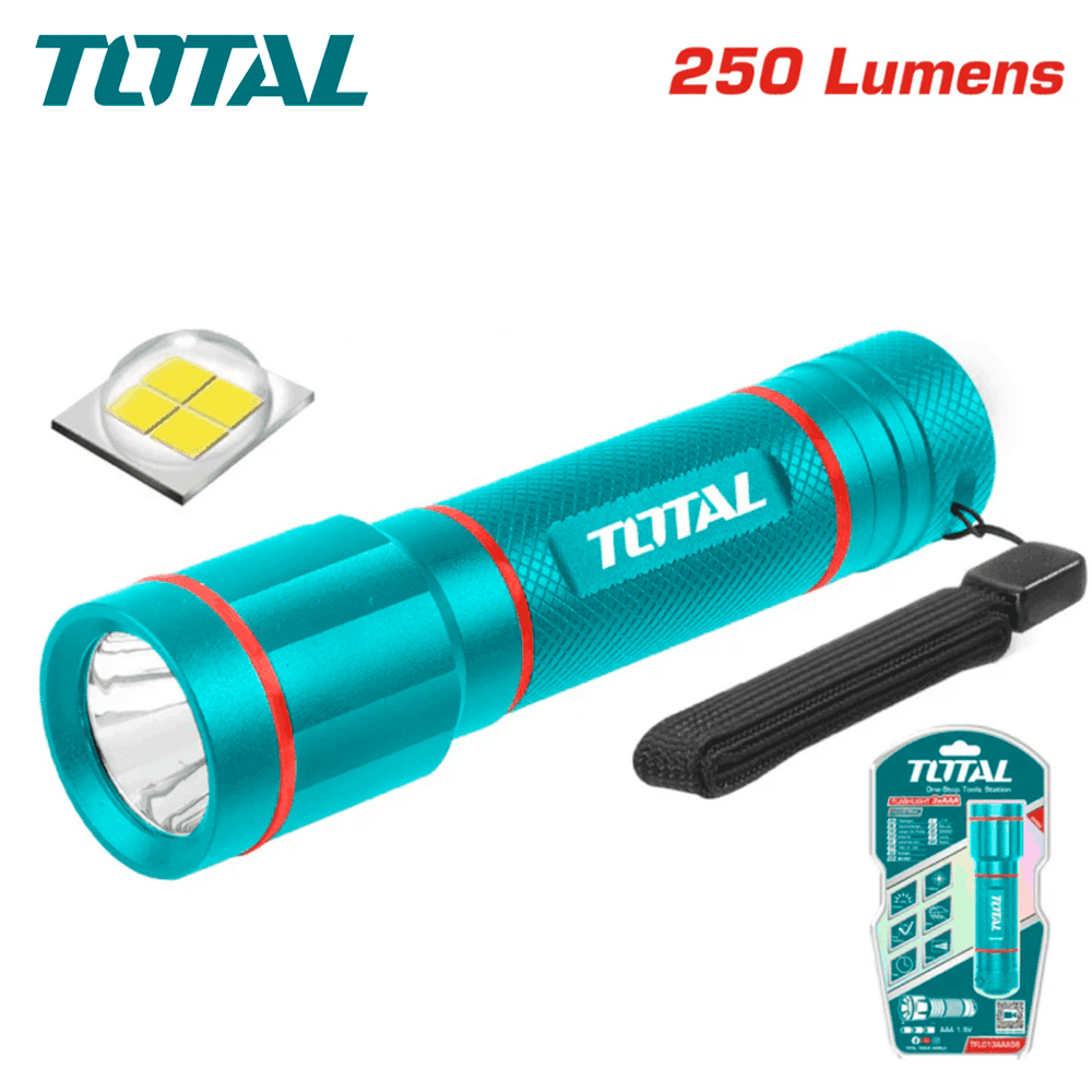 Linterna de Mano Táctica TOTAL 250 Lúmenes LED 160m Aleación de Aluminio IPX4 Industrial TFL013AAA58 S2307