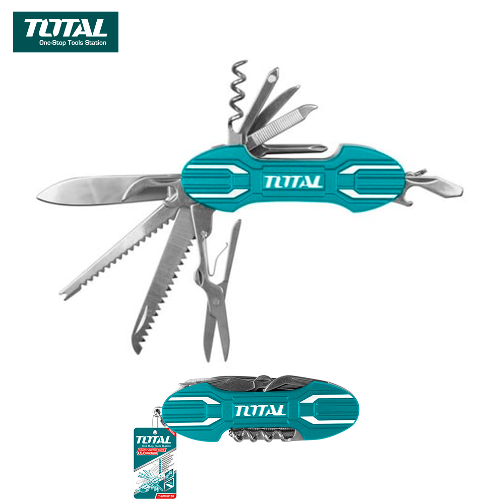 Navaja Multiherramienta 15 en 1 TOTAL Acero Inoxidable con Llavero de Bolsillo 9.5cm Camping y Taller THMFK0156 S2327