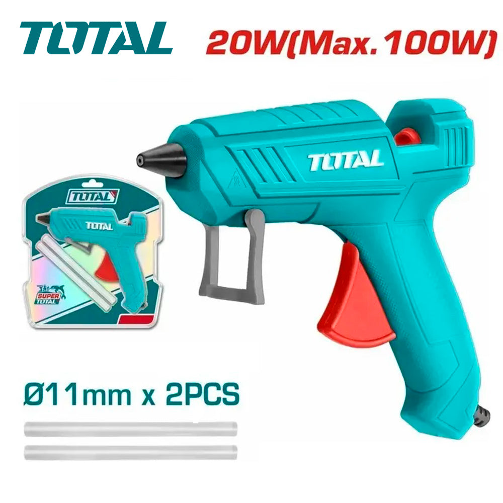 Pistola de Silicona Caliente TOTAL 150W 220V para Barras de 11mm con Boquilla Antigoteo y 2 Barras TT101116 S2322