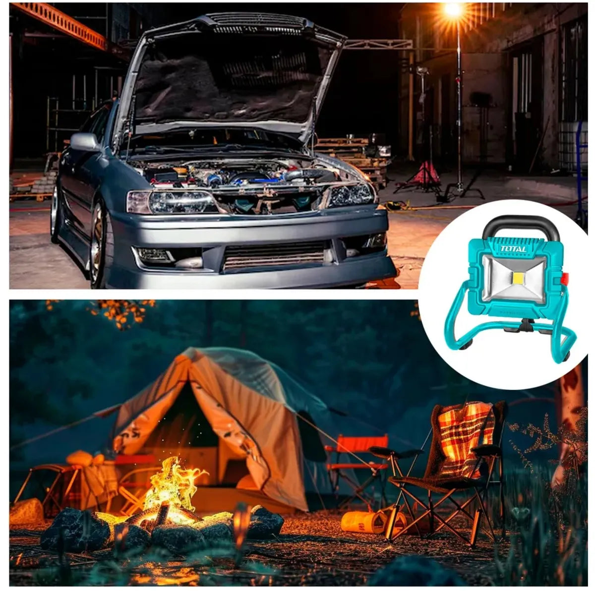 Lámpara de Trabajo LED Inalámbrica TOTAL 20V 1800 Lúmenes Foco Reflector Portátil con Batería 2.0Ah y Cargador TWLI20258 S2313