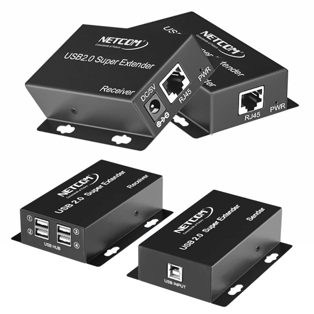 Kit Extensor USB 2.0 de 4 Puertos por Cable de Red RJ45 hasta 60 Metros (Netcom) s2081