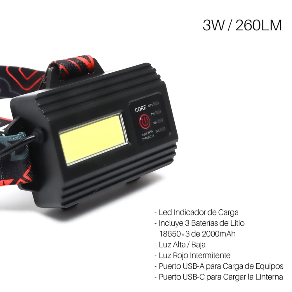 Linterna Frontal Recargable Opalux 10W Dual con Zoom IPX3 S2034