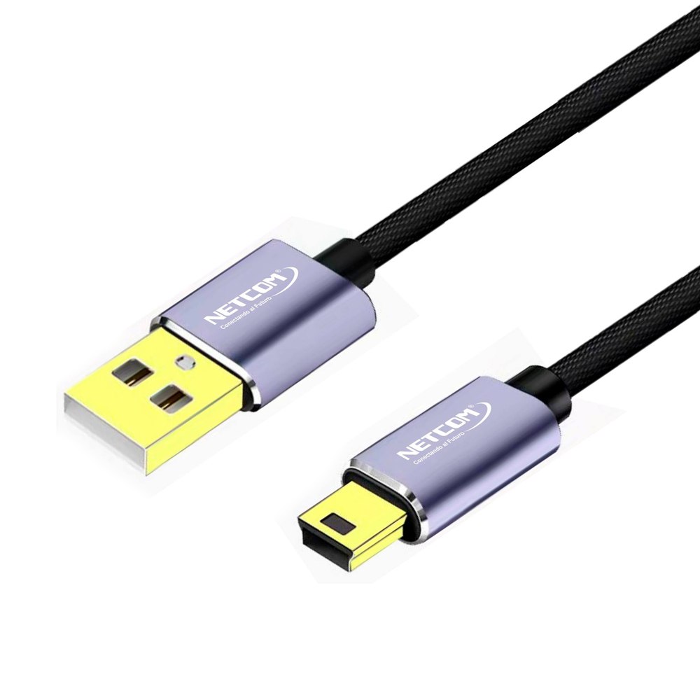 Cable USB 2.0 a Mini USB V3 5 pines 1.8 Metros NETCOM 480Mbps nylon S1399