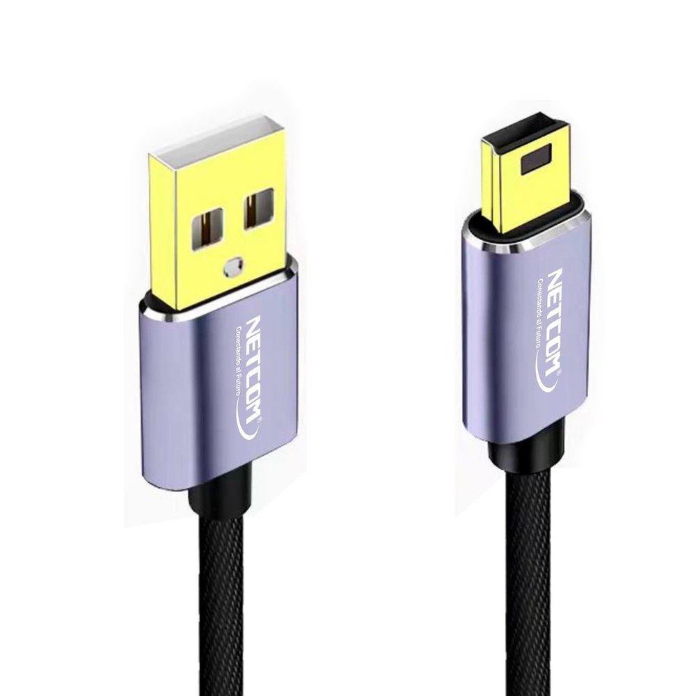 Cable USB 2.0 a Mini USB V3 5 pines 1.8 Metros NETCOM 480Mbps nylon S1399