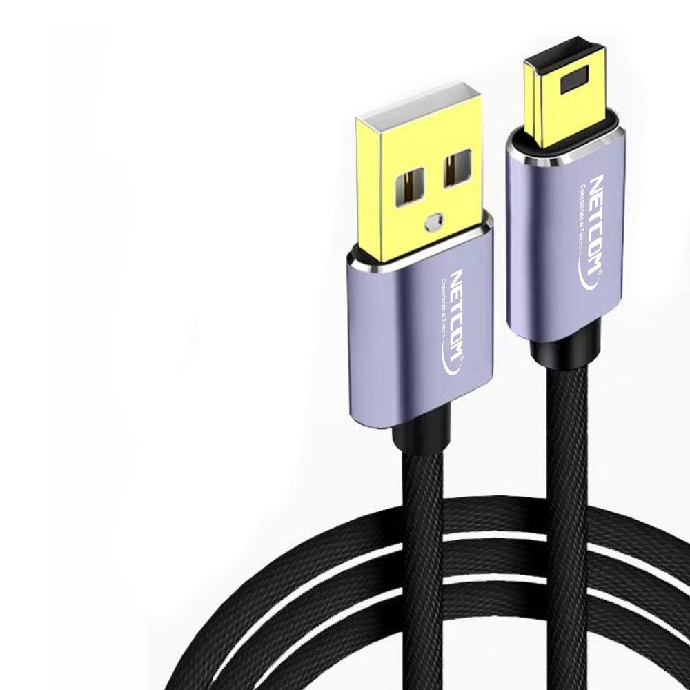 Cable USB 2.0 a Mini USB V3 5 pines 1.8 Metros NETCOM 480Mbps nylon S1399
