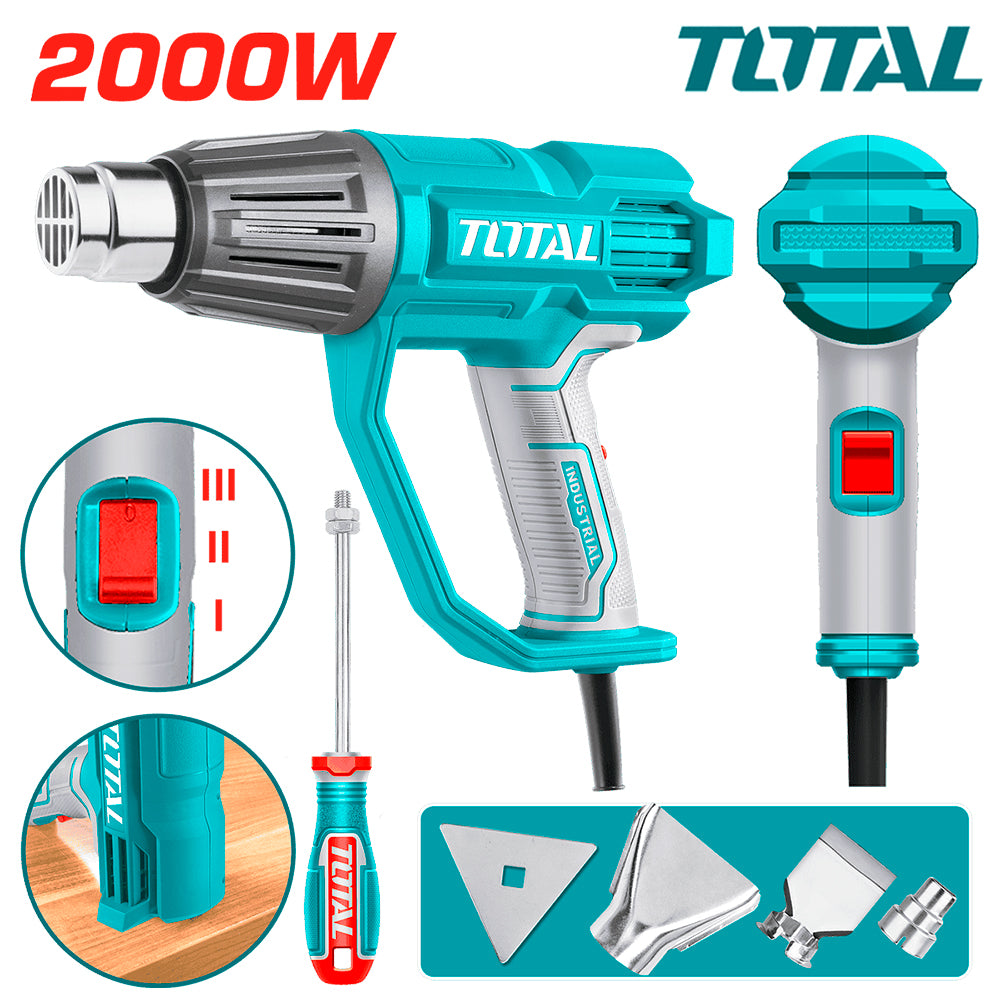 Pistola de Calor Eléctrica TOTAL 2000W 220V Decapador Térmico Industrial con 4 Accesorios y Rascador TB20078 S2314