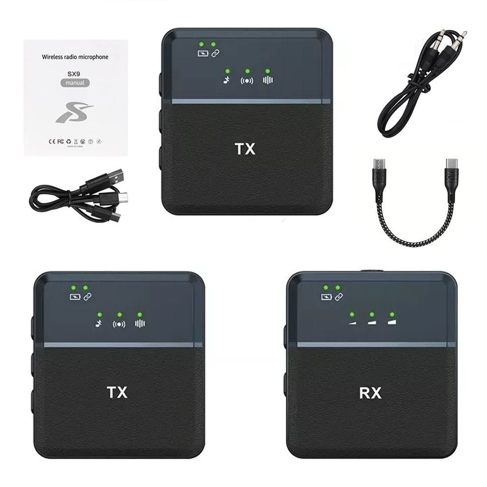 Doble Micrófono Solapa inalámbrico recargable tipo C y Jack 35mm SX9 S1432