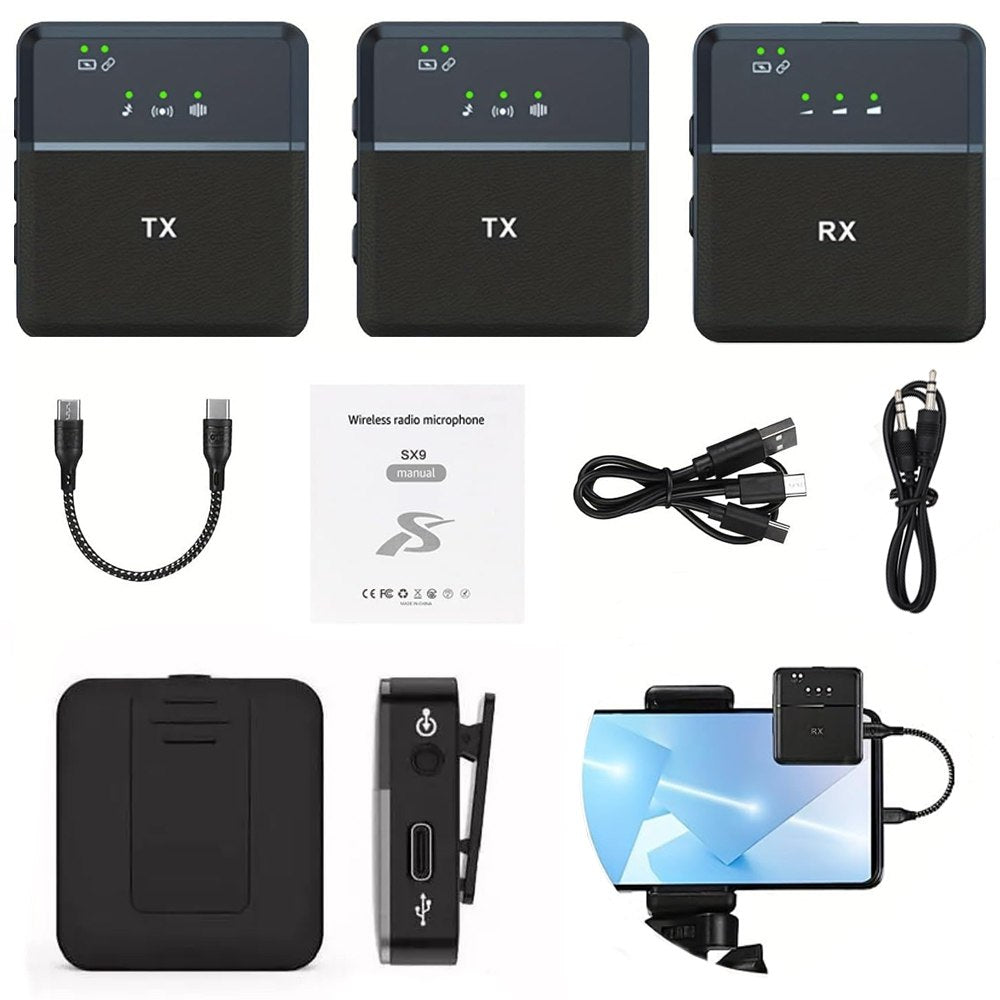 Doble Micrófono Solapa inalámbrico recargable tipo C y Jack 35mm SX9 S1432