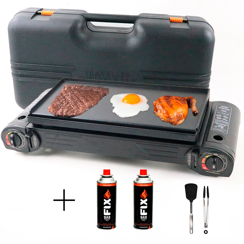 Parrilla a Gas Portátil Plegable con Maletín + 2 Gas Butano FIX s2015