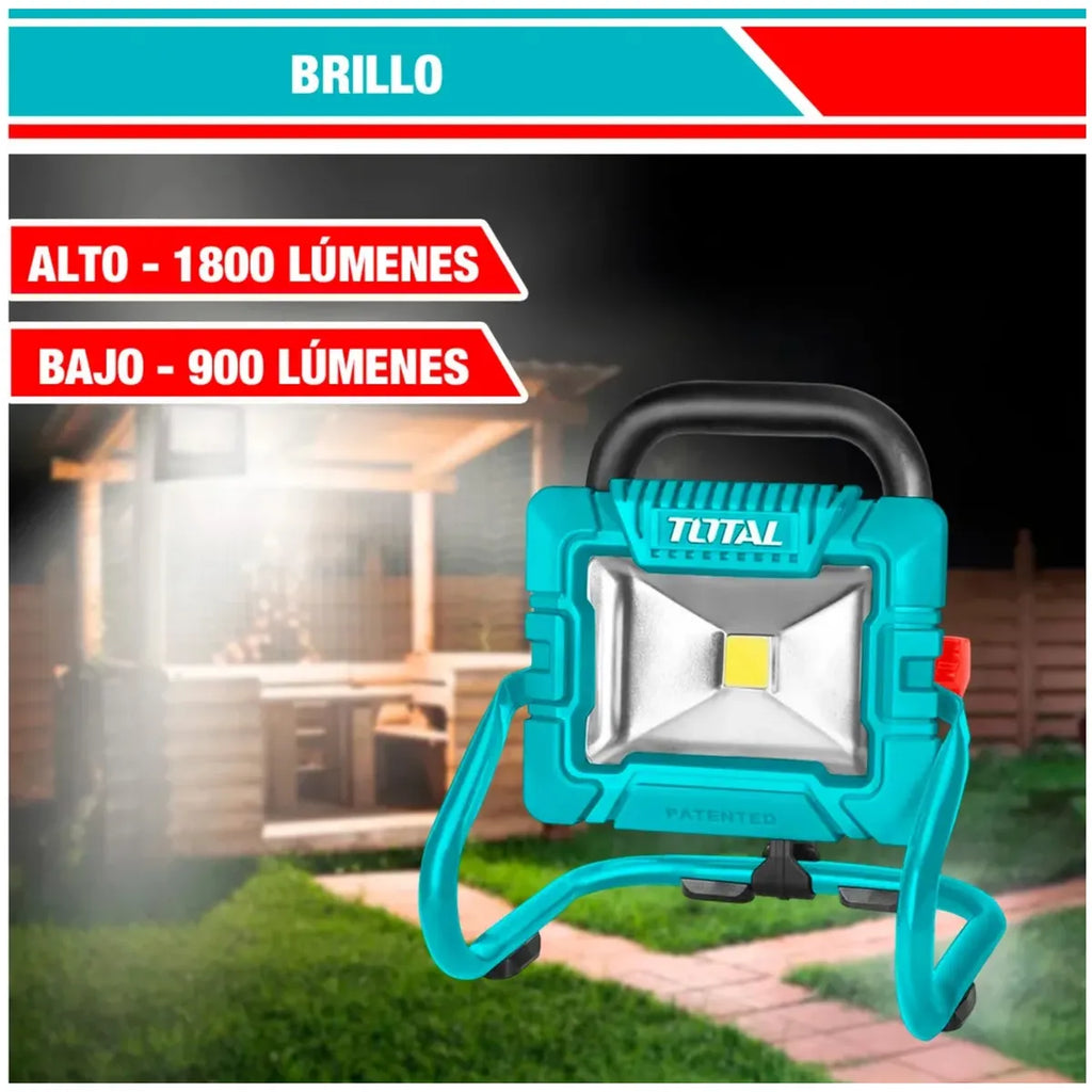 Lámpara de Trabajo LED Inalámbrica TOTAL 20V 1800 Lúmenes Foco Reflector Portátil con Batería 2.0Ah y Cargador TWLI20258 S2313