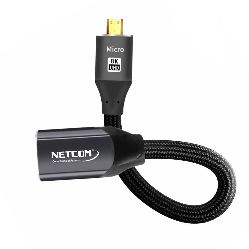 Cable adaptador convertidor Micro HDMI a HDMI Hembra 8K 60Hz NETCOM 4K 120Hz Alta Velocidad 48Gbps S2059