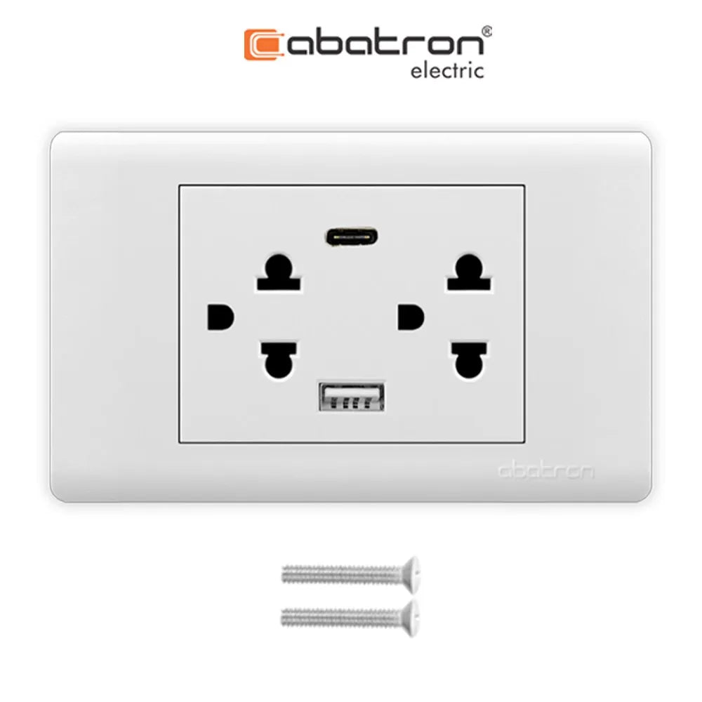 Tomacorriente Tierra Mas Toma Doble Usb Placa Abatron S1879