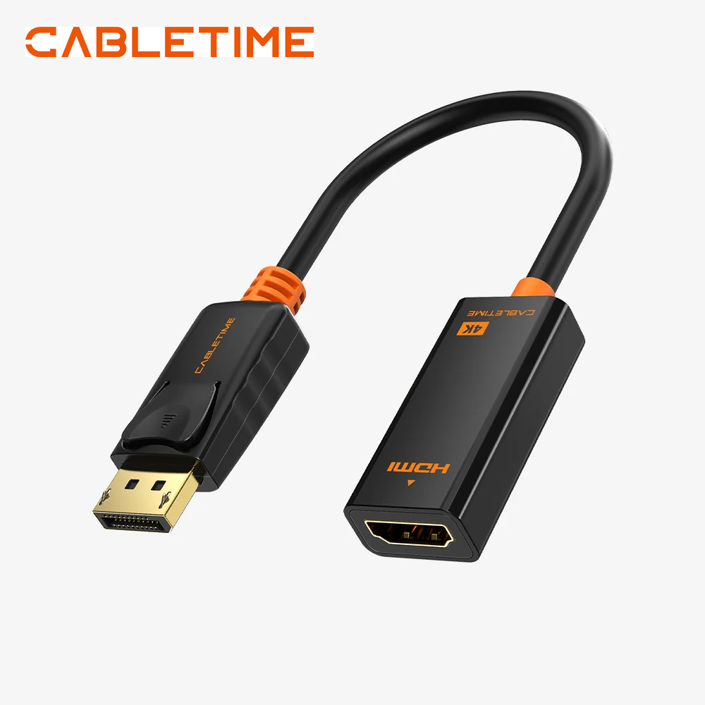 Adaptador DisplayPort a HDMI CABLETIME 4K 30Hz Seguro Latch Bañado en Oro PVC Negro/Naranja CP21B S2276