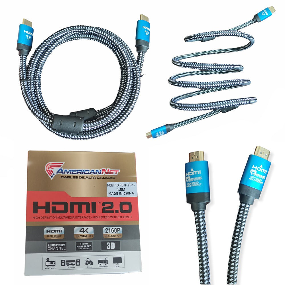 Cable Hdmi 2.0 4k Ultra Hd American Net 3D 1.8 Metros 2160p enmallado S0822