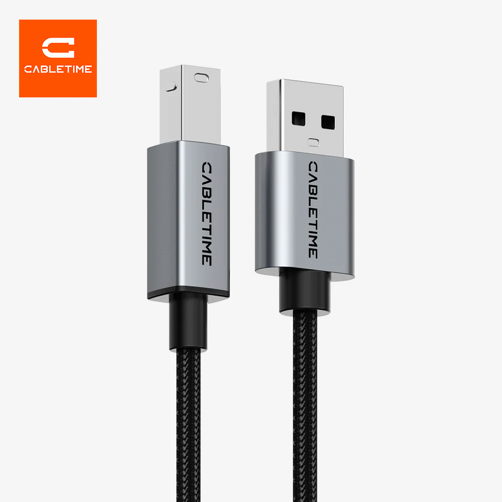 Cable USB 2.0 Tipo A a Tipo B para Impresora y MIDI CABLETIME 2 Metros 480Mbps de Aluminio y Malla Trenzada para Impresoras HP Canon Epson Pianos Digitales y Audio DAC S2367