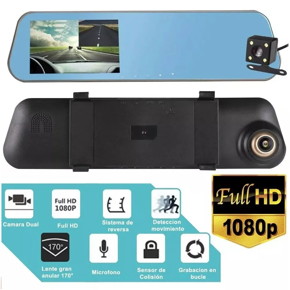 Espejo Retrovisor con Doble Cámara Full HD 1080p | Pantalla 5" IPS S1717
