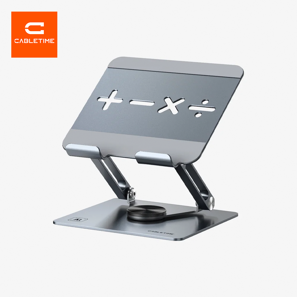 Soporte Giratorio 360° para Tablet y iPad CABLETIME de Aluminio Ajustable en Altura e Inclinación con Disipación Térmica para Dispositivos de 5 a 14 Pulgadas S2346