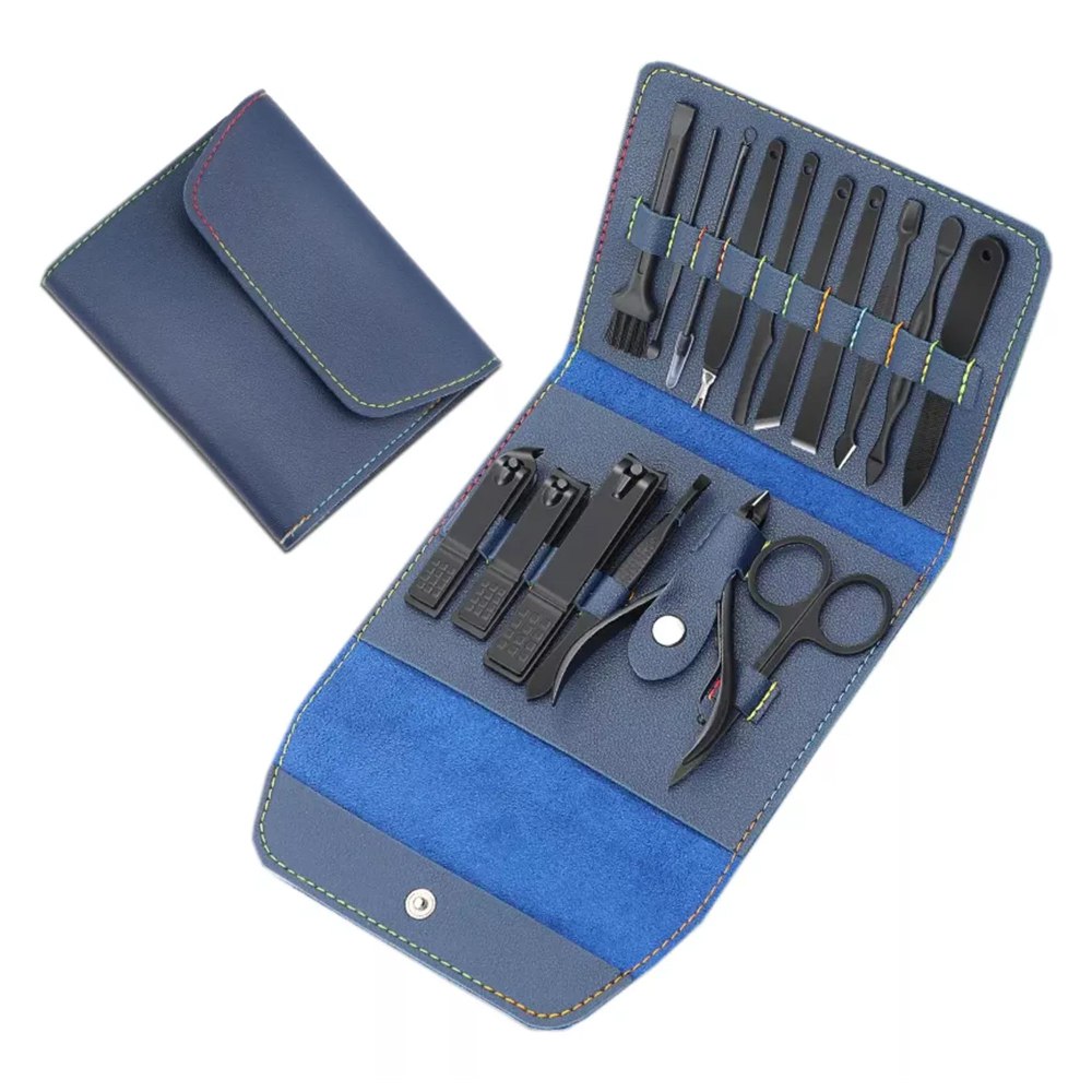 Set Manicura Pedicura Acero Inoxidable cortauñas 16 Piezas - Azul S1474