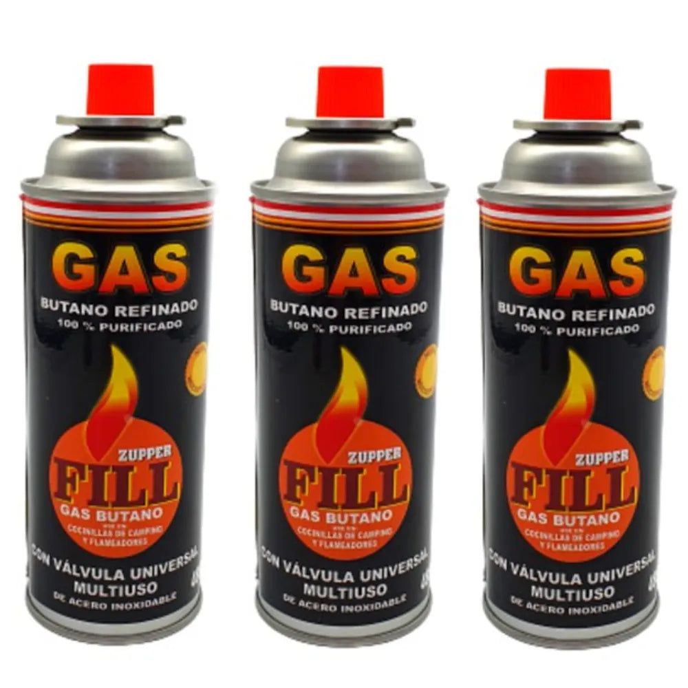 3 Gas Butano Ultra Refinado Valvula Universal Cocinillas Fill S1731