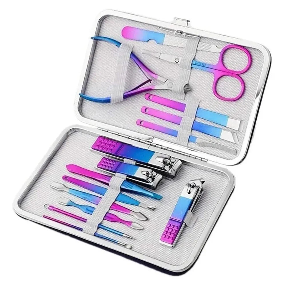 Set Manicura Pedicura Acero Inoxidable 15 Piezas Bicolor S0835