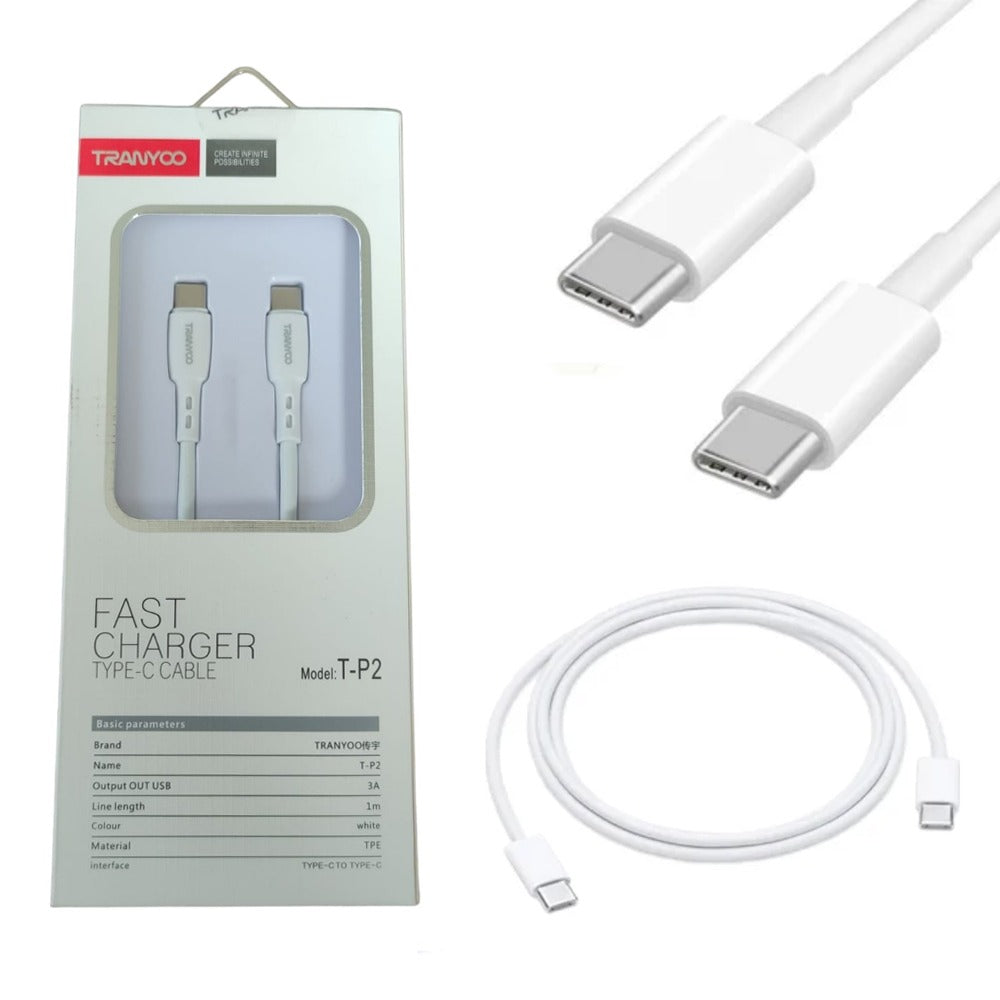 Cable 1 Metro TIPO C a TIPO C 3A TRANYOO carga rápida 18w blanco S1063