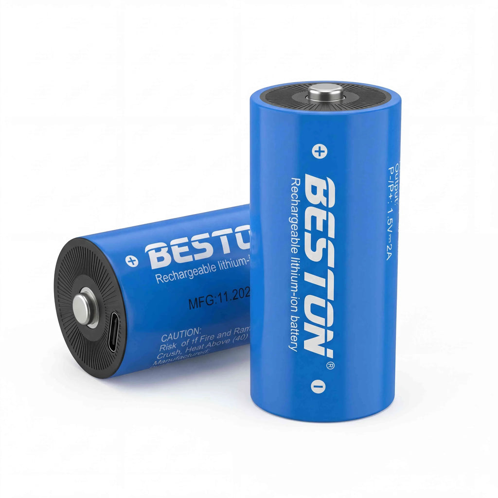 Kit de Pilas Recargables Tipo D Litio Beston USB-C 1.5V 7200mWh 4200mAh Pack x2 s2250