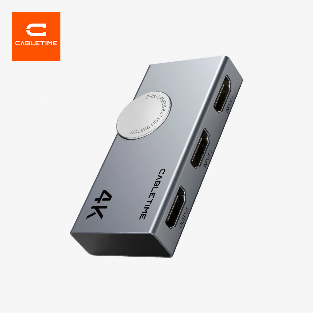 Switch Conmutador HDMI 2.0 Bidireccional 4K 60Hz CABLETIME 2 en 1 o 1 en 2 de Aluminio sin Alimentación Externa para PS5 Xbox PC y Smart TV S2355