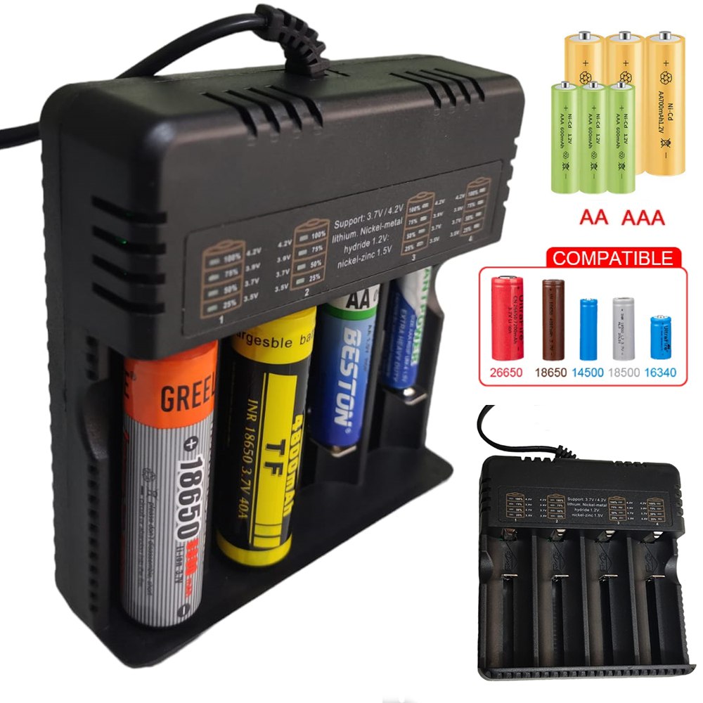 Cargador de pilas baterías recargables 4 puestos AA AAA 18650 26650 S1587