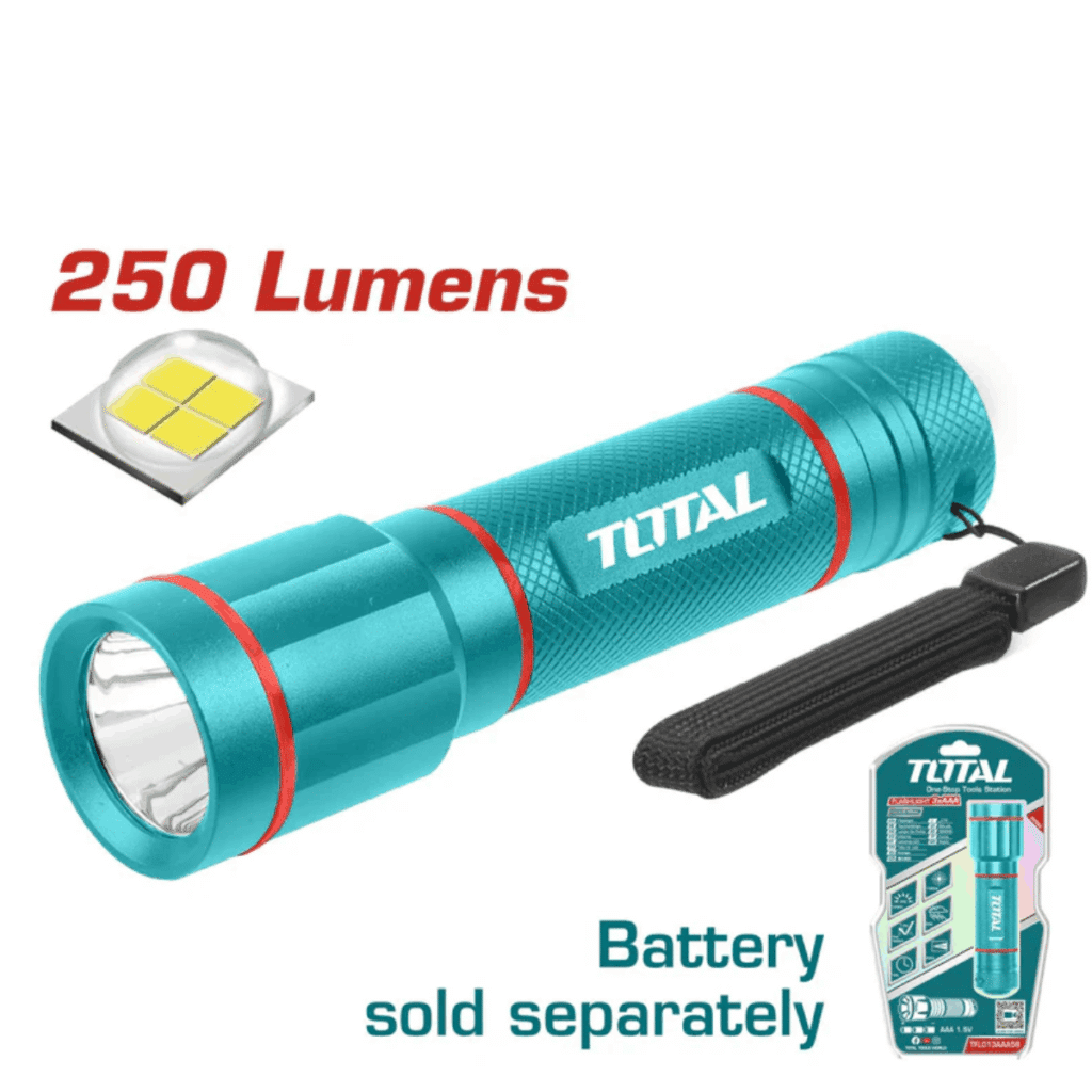 Linterna de Mano Táctica TOTAL 250 Lúmenes LED 160m Aleación de Aluminio IPX4 Industrial TFL013AAA58 S2307