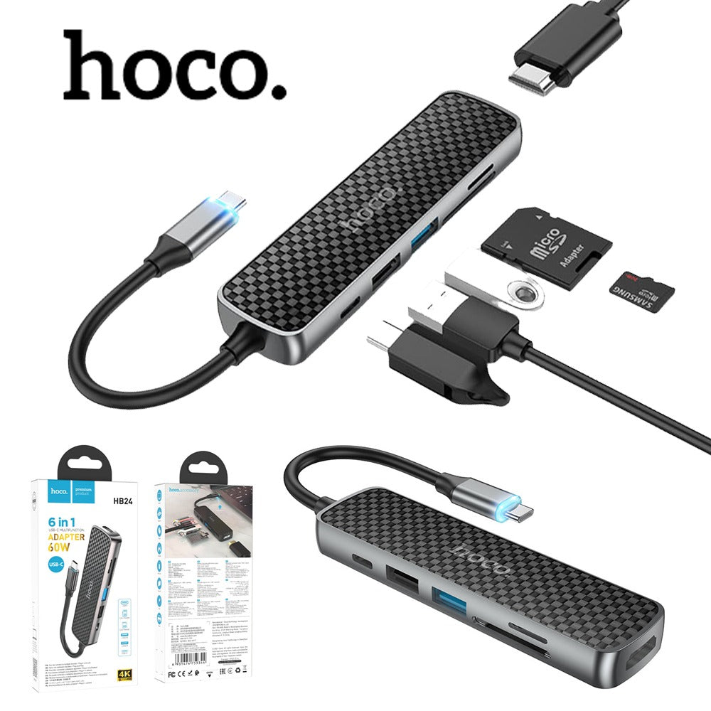 6 en 1 tipo C a HDMI USB 3.0 + TF Micro SD Lector de tarjetas hub hoco S1206