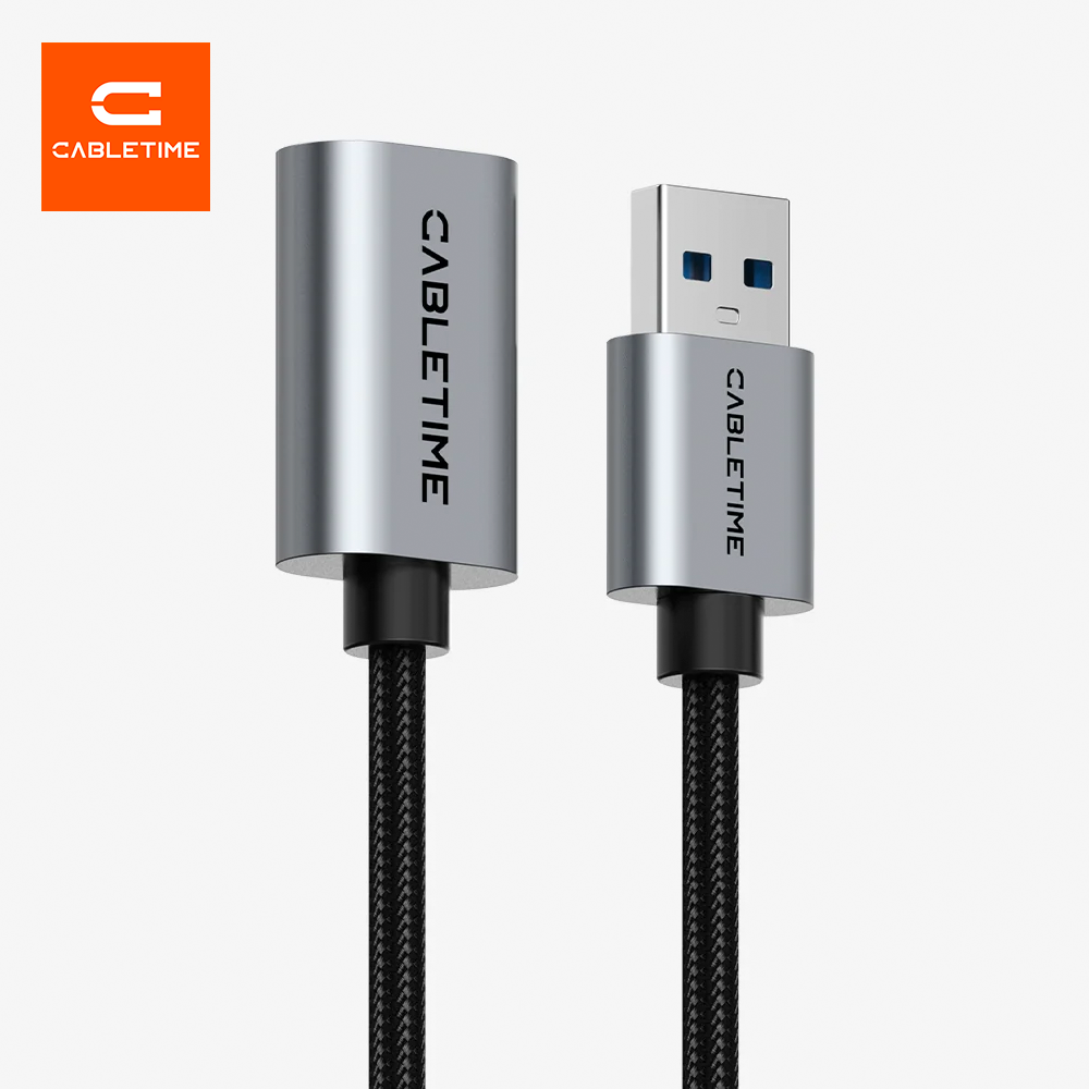 Cable Extensión USB 3.0 Macho a Hembra CABLETIME 3 Metros 5Gbps Carcasa de Aluminio y Malla Trenzada de Nylon para PC Laptop Disco Duro e Impresora S2349
