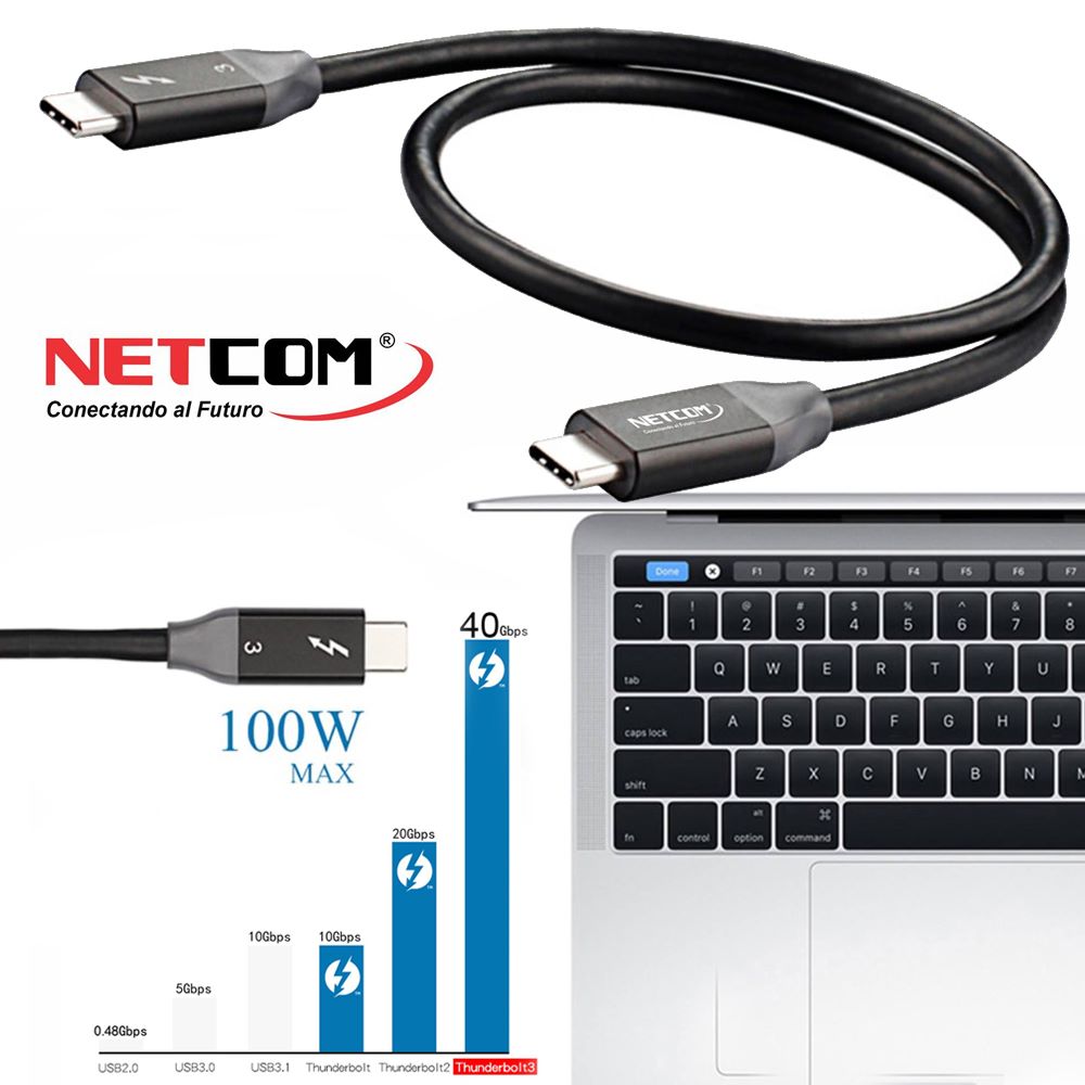 Cable USB-C Thunderbolt 3 NETCOM 60Hz 40Gbps 8K PD 100W 1 Metro S1273