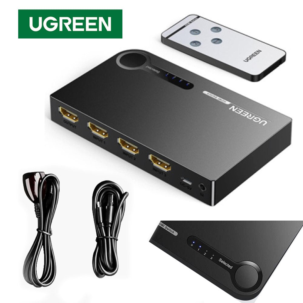 Switch HDMI 3 Puertos 4K 3D HDR UGREEN con Control 3 x 1 60Hz S1630