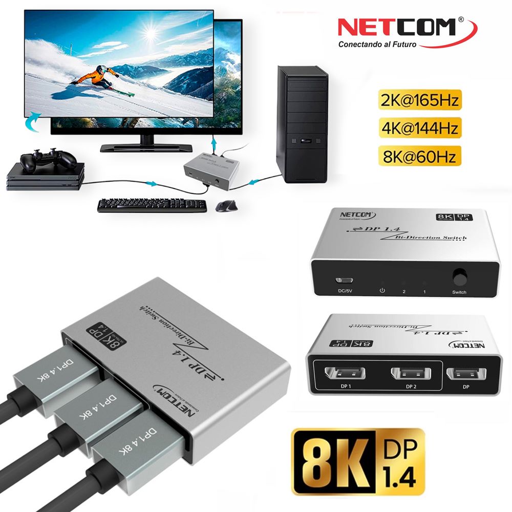 Switch Splitter DisplayPort V1.4 Bidireccional 8k NETCOM S1321