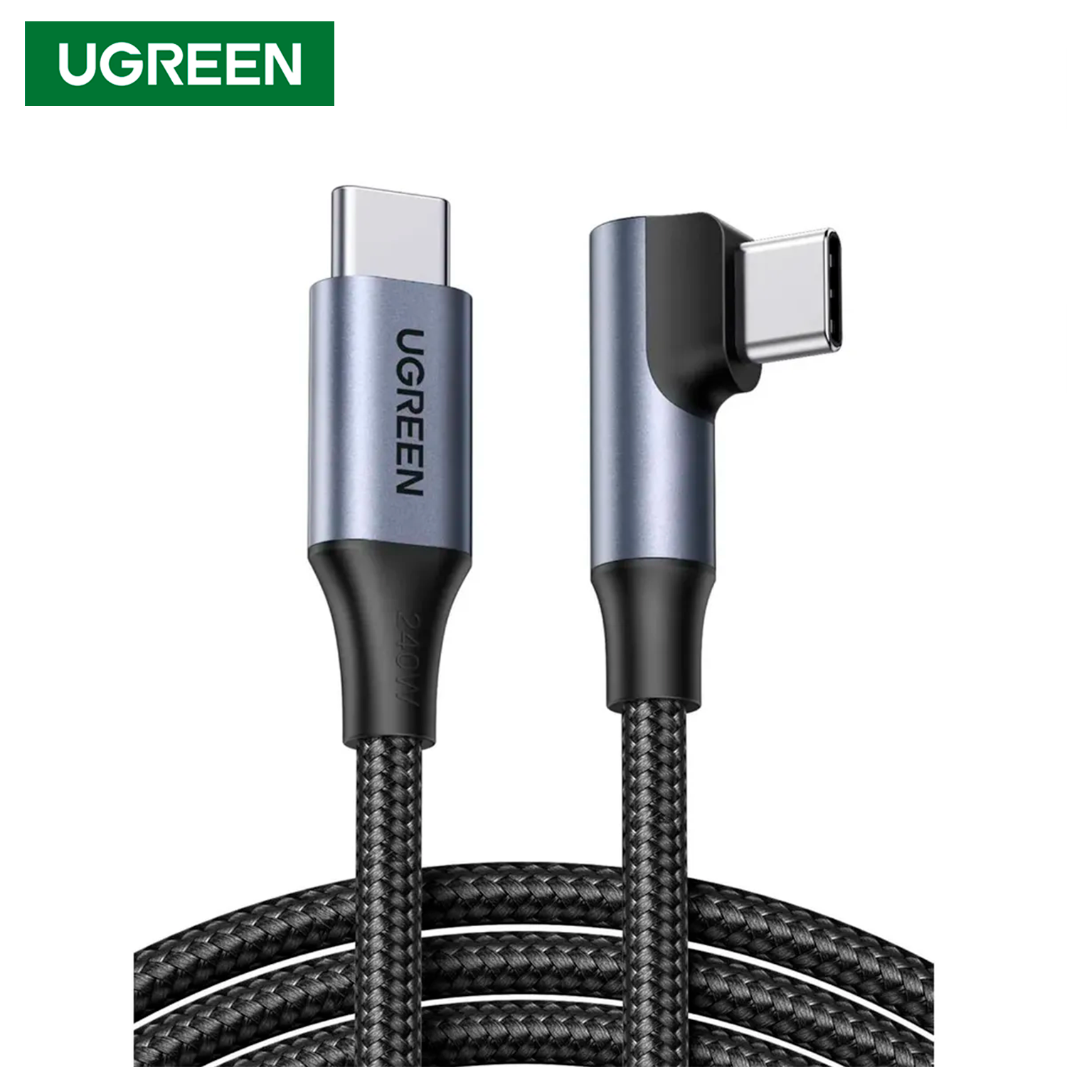 Cable USB-C a USB-C Ugreen Tipo L 90° Carga Rápida 240W PD 3.1 Trenzado 1M S2210