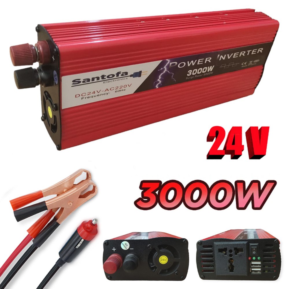 Inversor de Corriente 24V a 220V | 3000W - 6000W Pico | Doble USB SANTOFA S1378